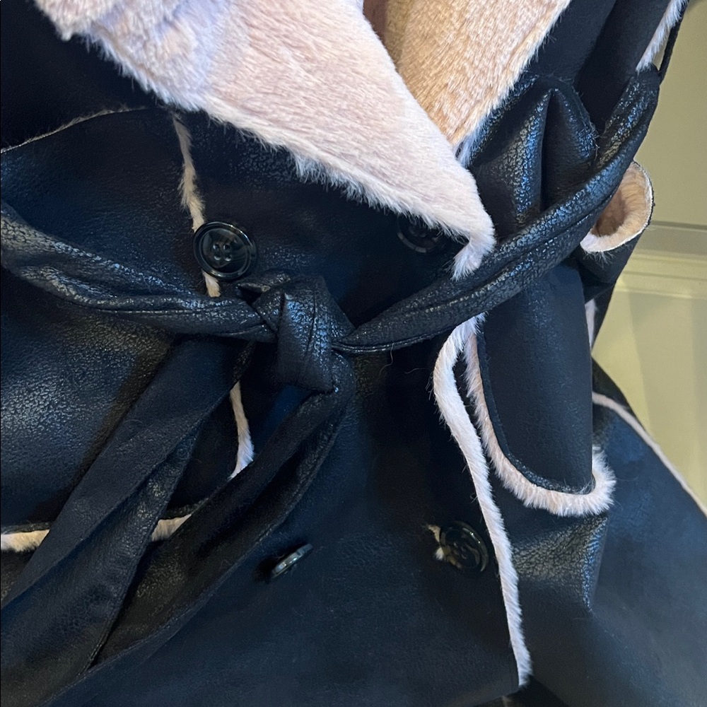 VENUS Black & Pink Faux Fur Lined Belted Coat - Picture 7 of 9